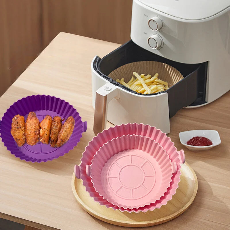 Kit 6 Formas Air Fryer  Silicone Antiaderente Micro-ondas Lavável com Alça