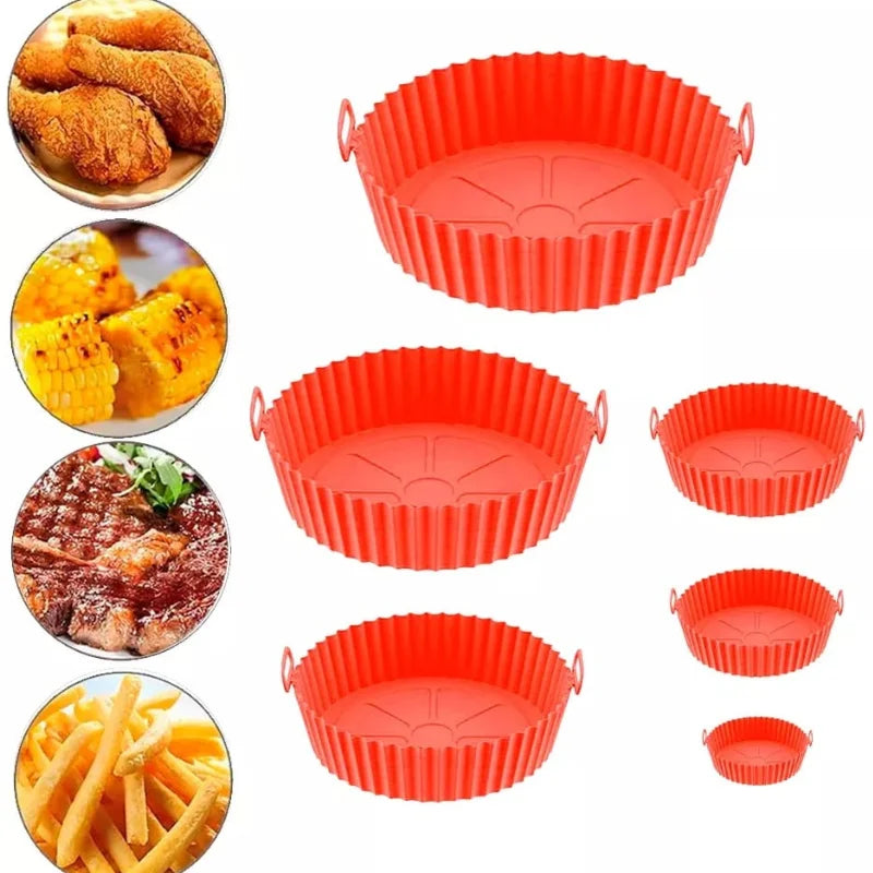 Kit 6 Formas Air Fryer  Silicone Antiaderente Micro-ondas Lavável com Alça